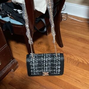 Badgley Mischka Black and White Tweed Crossbody Bag